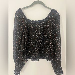 Madewell (Re)sourced Georgette Lucie Bubble-Sleeve Smocked Top in Stem Scatter